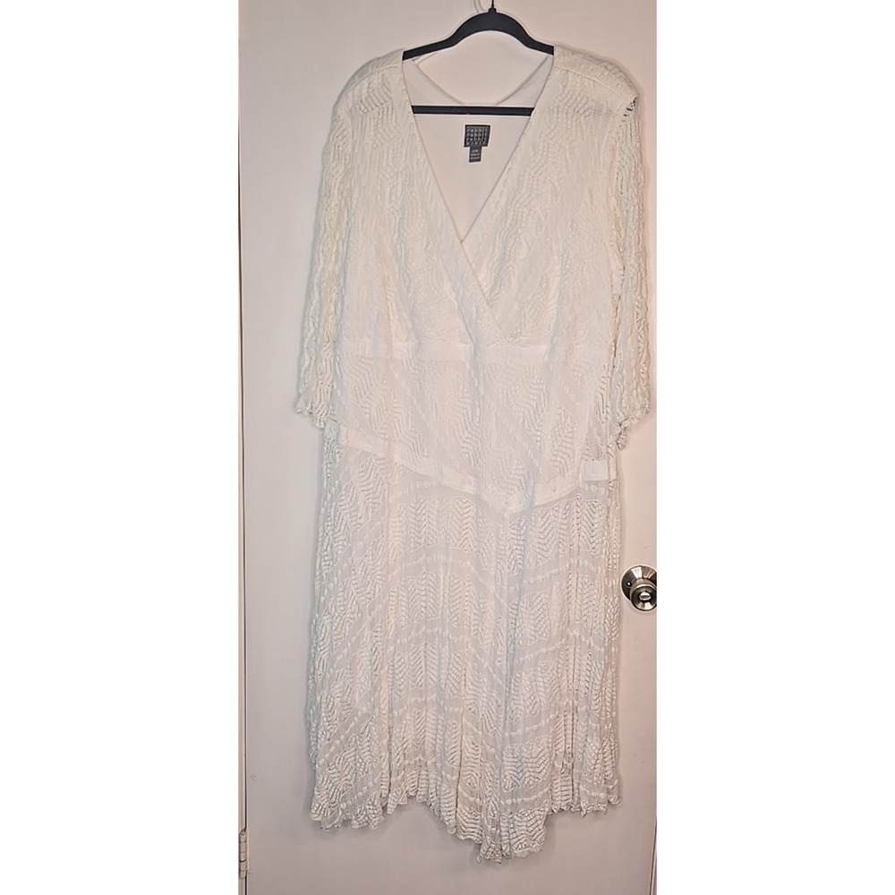 Rabbit Rabbit Rabbit White Lace Flutter Sleeve Midi Length Dress Size 22W Cottag
